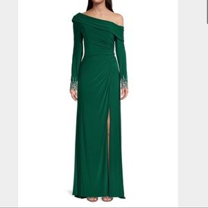 Mac Duggal Asymmetrical Jeweled Emerald Green Evening Gown Dress